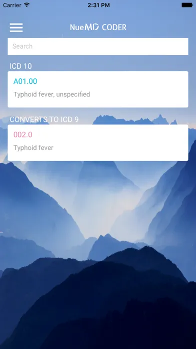ภาพหน้าจอของ NueMD ICD-10 Coder