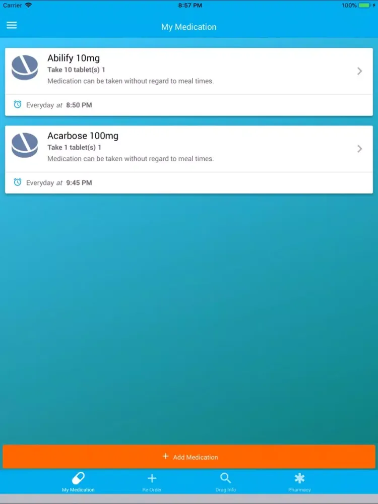 Ảnh chụp màn hình của NUH myMeds iPad 