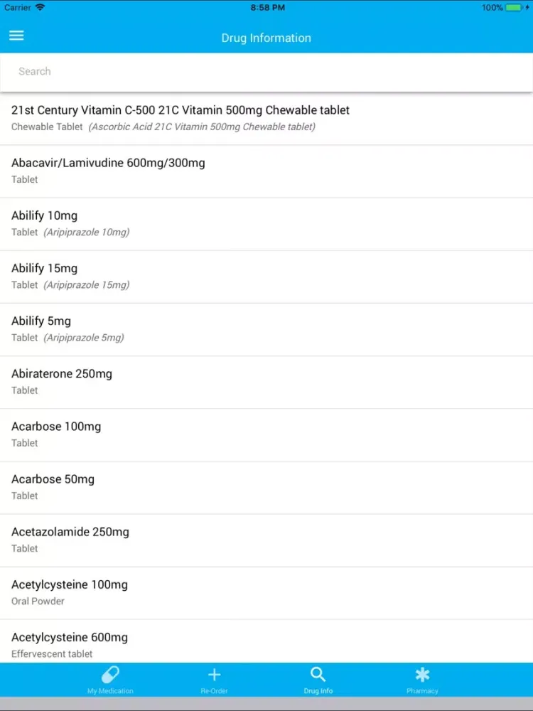 Ảnh chụp màn hình của NUH myMeds iPad 