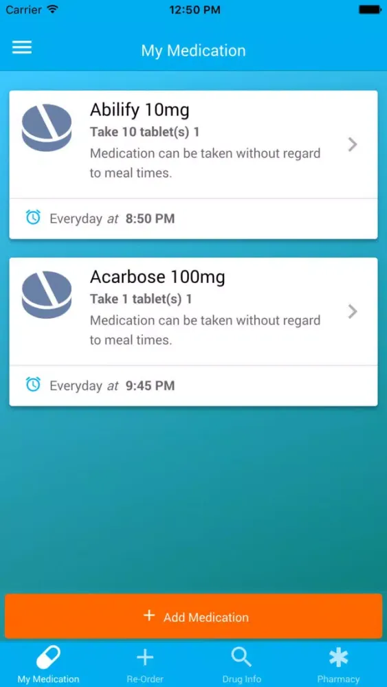 Ảnh chụp màn hình của NUH myMeds