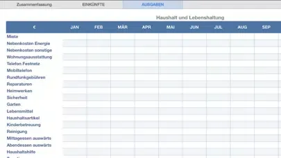 Capturas de tela do Haushaltsbuch für Numbers