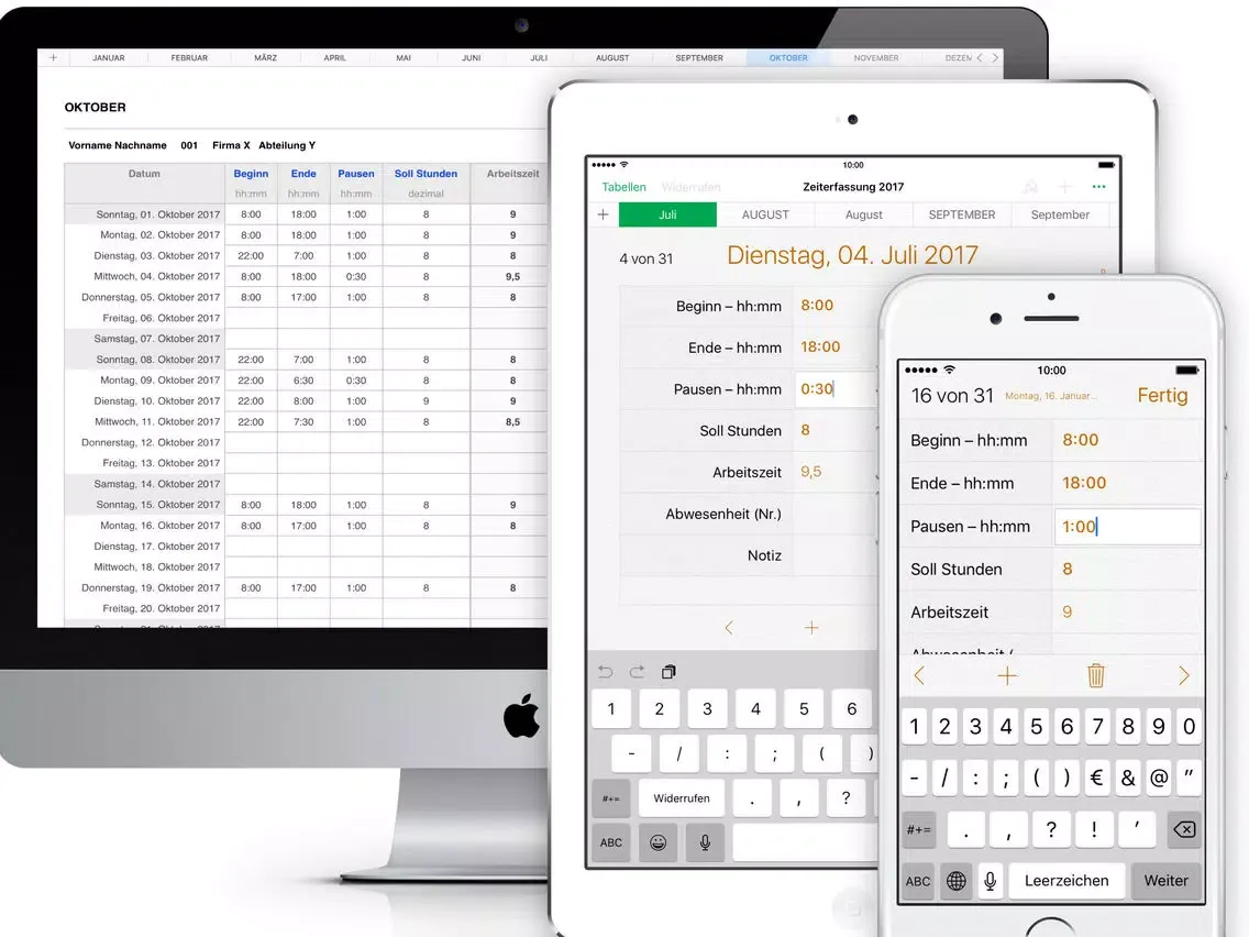 Zeiterfassung 2017 für Numbers iPad  स्क्रीनशॉट