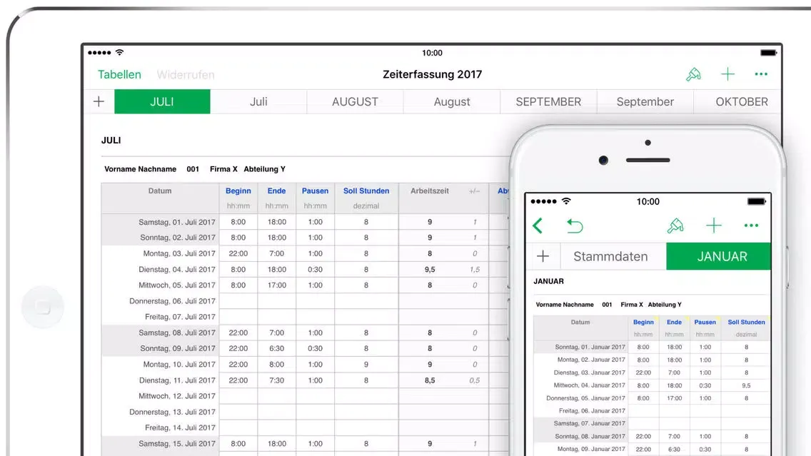 Zeiterfassung 2017 für Numbers स्क्रीनशॉट