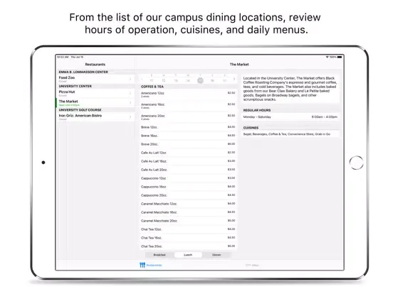 UM Campus Dining iPad  Screenshots