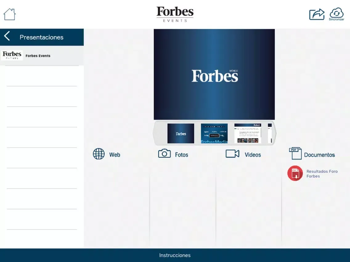 Ảnh chụp màn hình của Forbes Events iPad 
