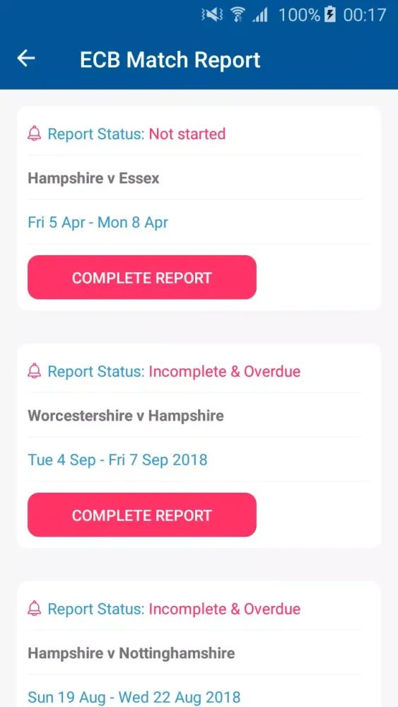 Captures d'écran de ECB Match Reporting