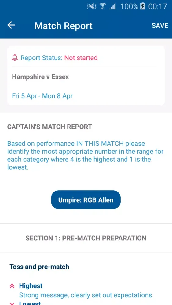 Captures d'écran de ECB Match Reporting