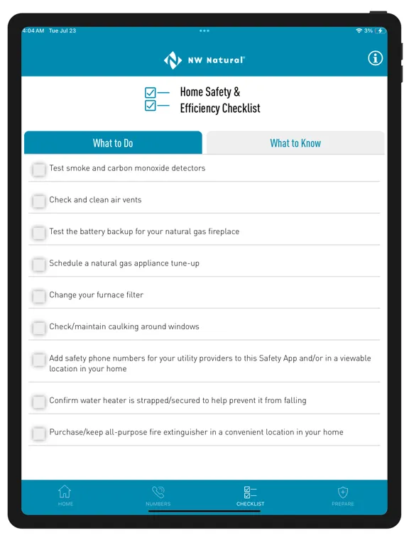 Ảnh chụp màn hình của NW Natural Safety App iPad 