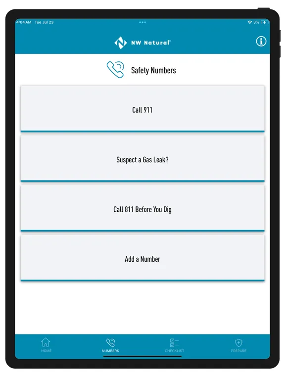 Ảnh chụp màn hình của NW Natural Safety App iPad 
