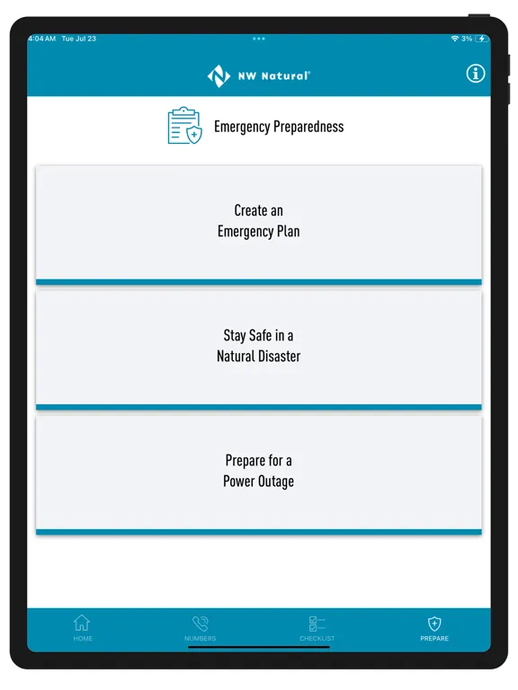 Ảnh chụp màn hình của NW Natural Safety App iPad 