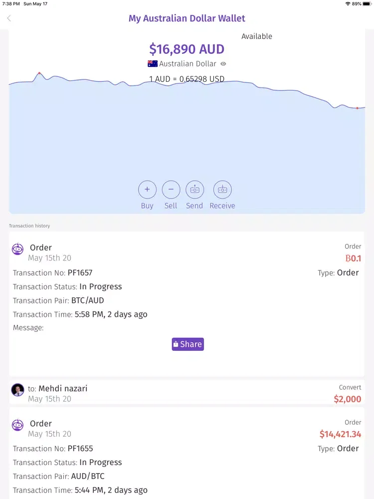 Tangkapan skrin NYDAX Digital Asset Wallet iPad 