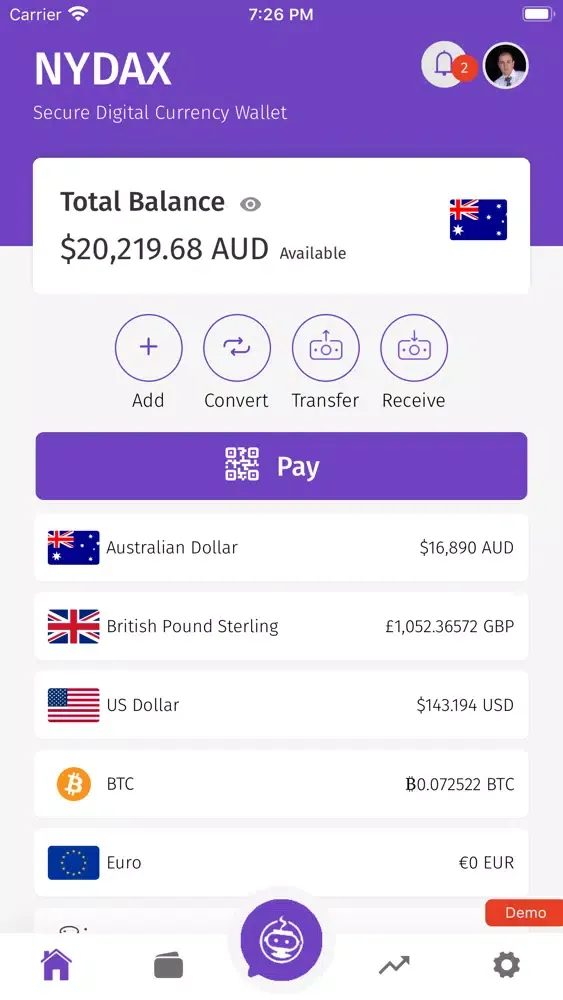 Tangkapan skrin NYDAX Digital Asset Wallet