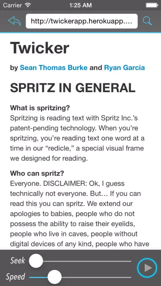 Twicker powered by Spritz Screenshots