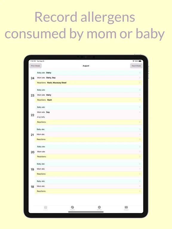 Baby Allergy Log iPad  स्क्रीनशॉट