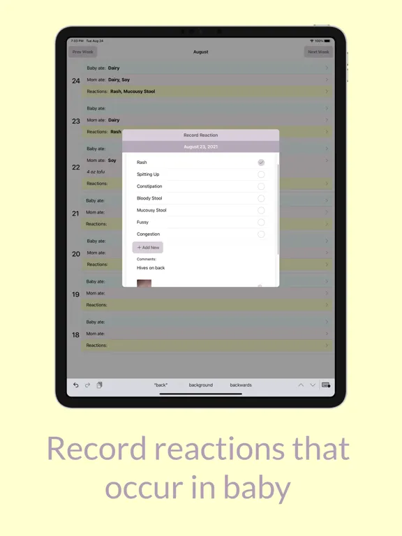Baby Allergy Log iPad  स्क्रीनशॉट