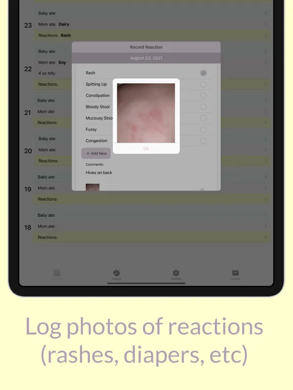 Baby Allergy Log iPad  स्क्रीनशॉट