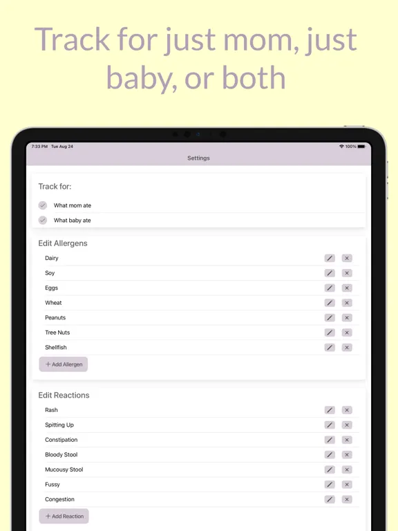 Baby Allergy Log iPad  स्क्रीनशॉट