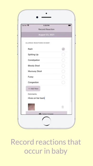 Baby Allergy Log स्क्रीनशॉट