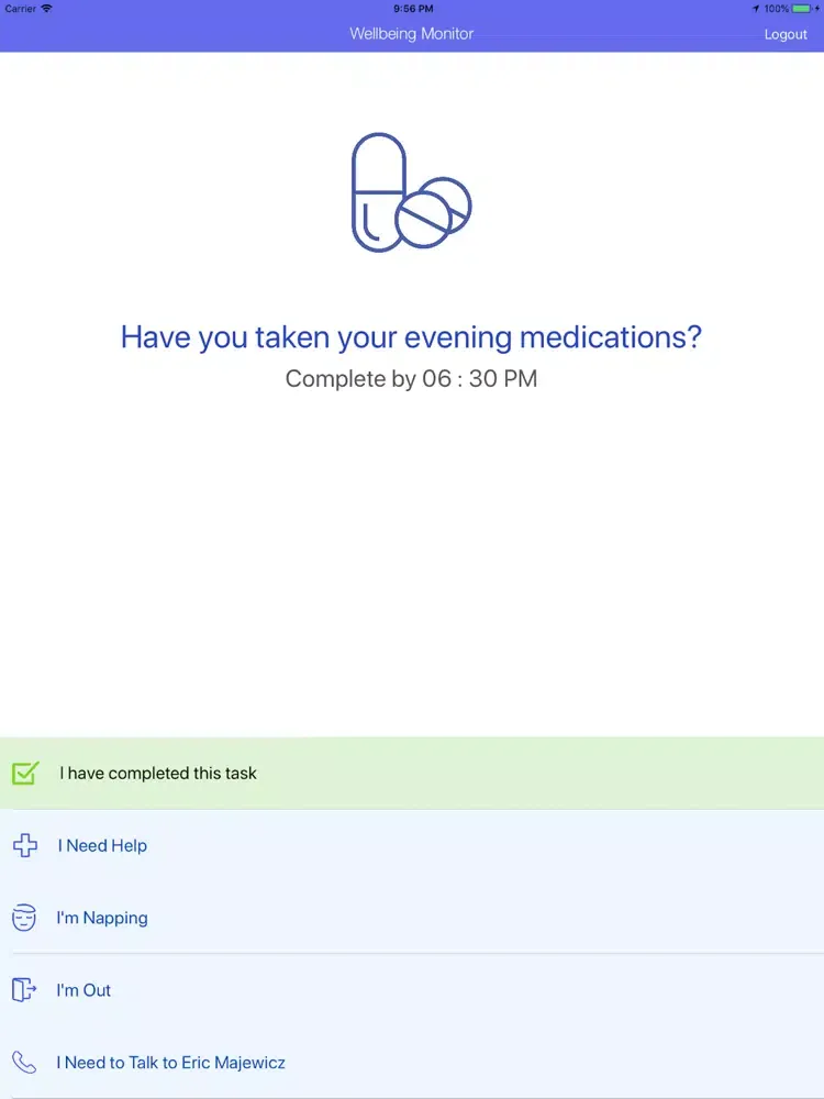 Capturas de tela do Wellbeing Monitor App iPad 