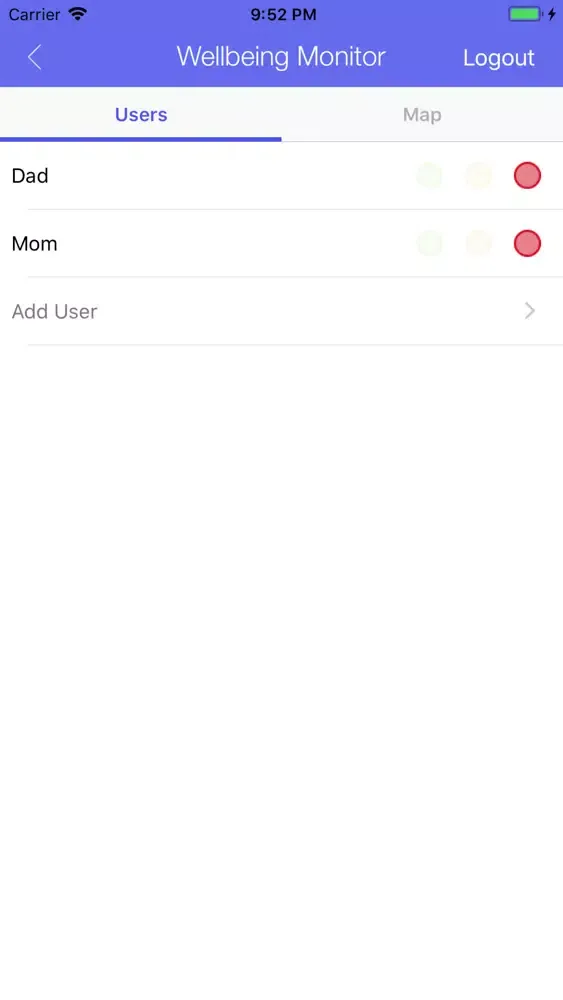 Capturas de tela do Wellbeing Monitor App