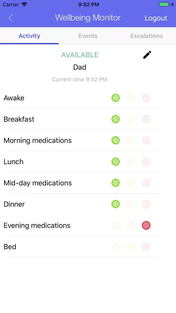 Capturas de tela do Wellbeing Monitor App