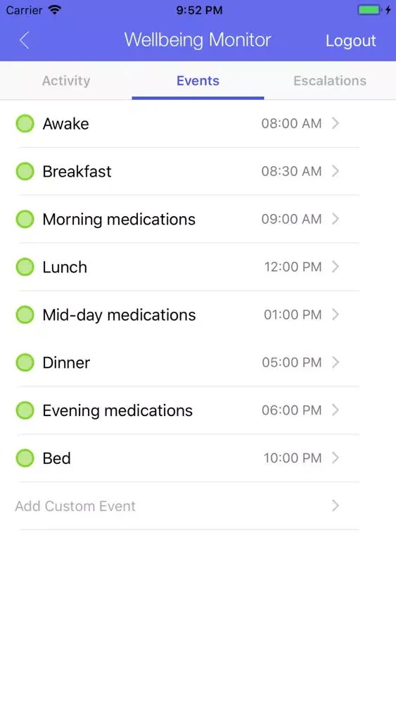 Capturas de tela do Wellbeing Monitor App