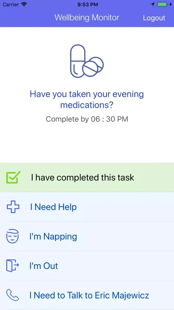 Capturas de tela do Wellbeing Monitor App
