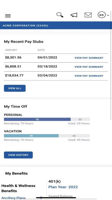 Paychex Oasis Employee Connect Ekran Görüntüleri