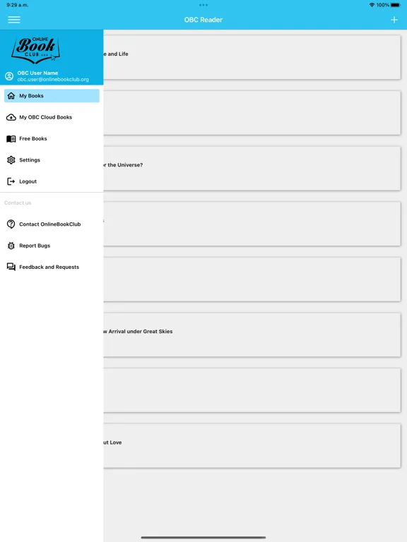 Tangkapan skrin OBC Reader iPad