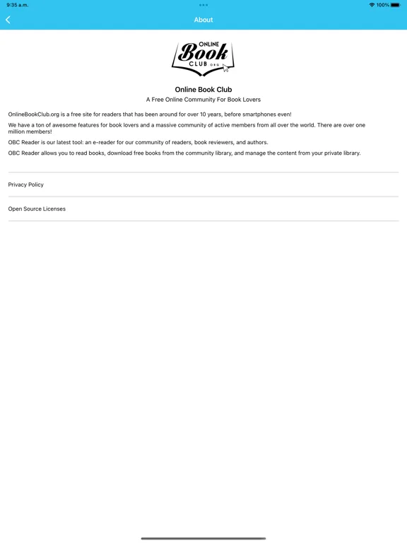 Tangkapan skrin OBC Reader iPad