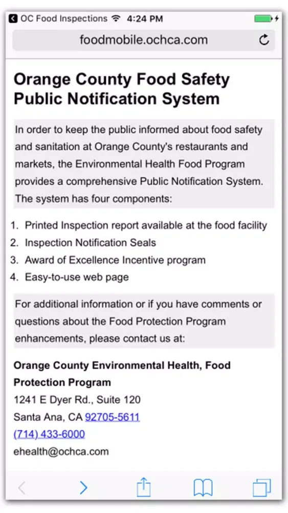 OC Food Inspections Screenshots