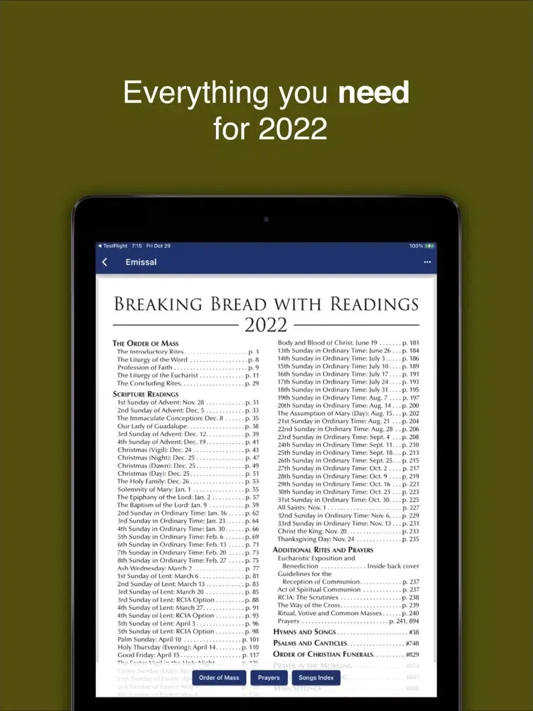 Tangkapan layar Breaking Bread 2022 eMissal iPad 