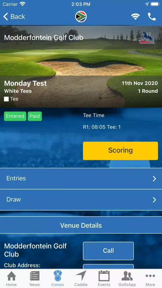 ภาพหน้าจอของ MyGolf RSA