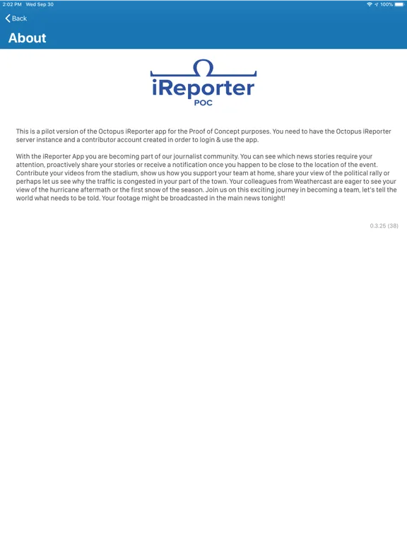 Tangkapan layar Octopus iReporter POC iPad 