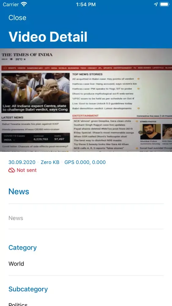 Zrzuty ekranu Times Network Video Reporter