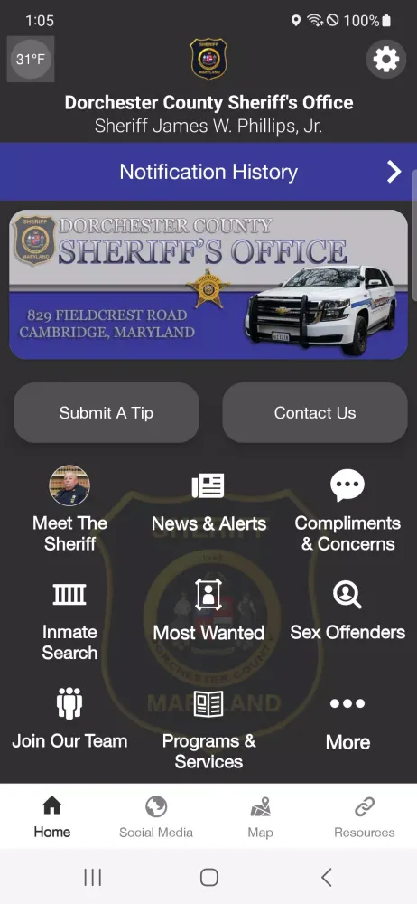Tangkapan skrin Dorchester County Sheriff MD
