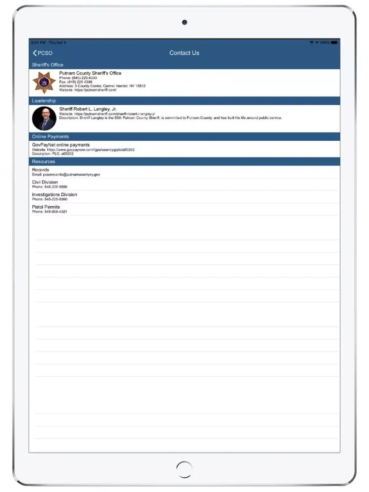 Screenshot di Putnam County Sheriff NY iPad