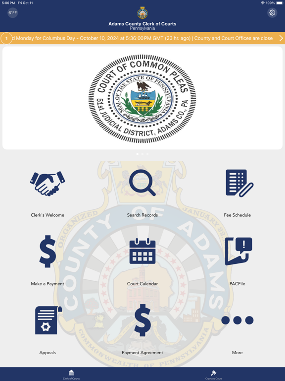 Capturas de tela do Adams County Clerk of Courts iPad 