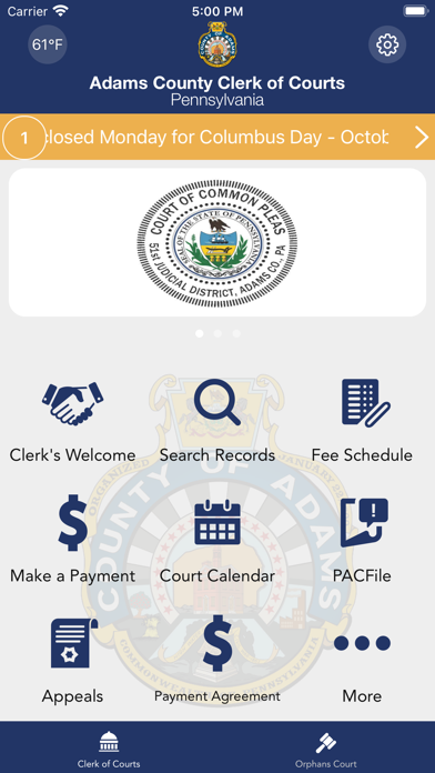 Capturas de tela do Adams County Clerk of Courts