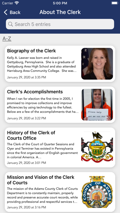 Capturas de tela do Adams County Clerk of Courts