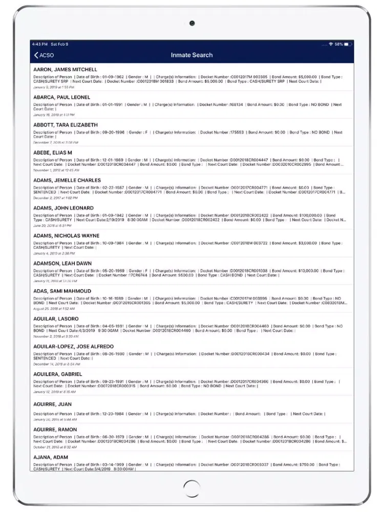 Ảnh chụp màn hình của Adams County Sheriff iPad 