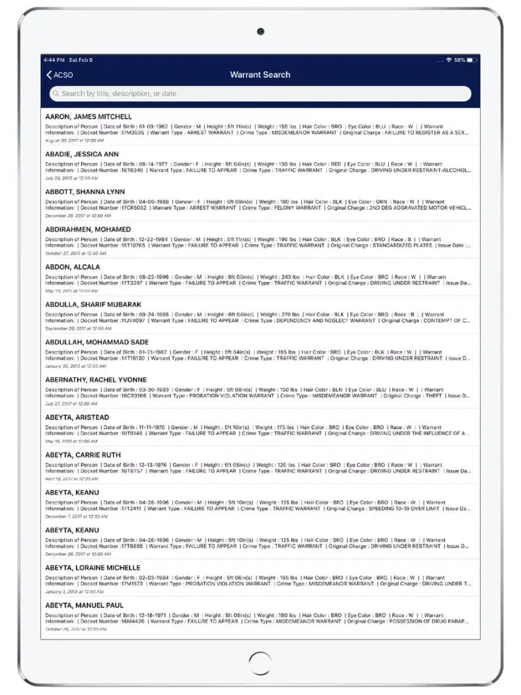 Ảnh chụp màn hình của Adams County Sheriff iPad 