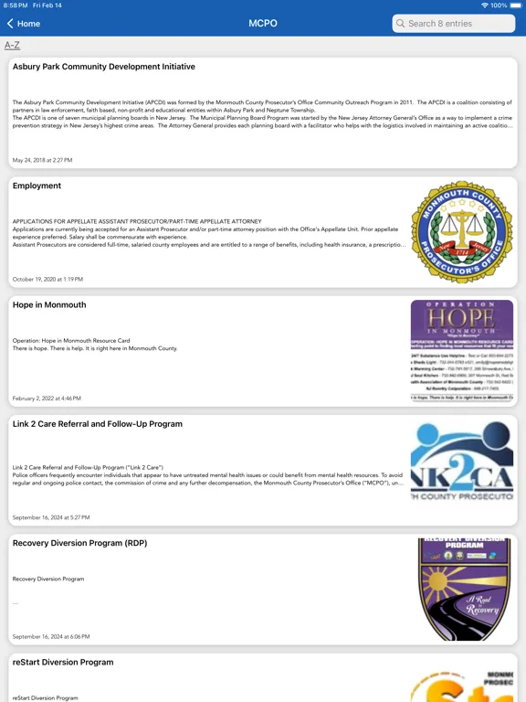 ภาพหน้าจอของ Monmouth County Prosecutor's iPad 