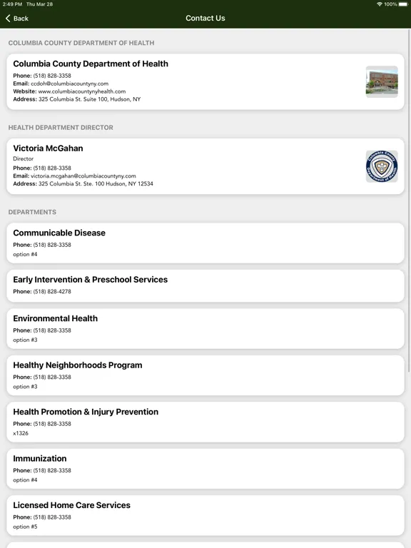Columbia County NY Health iPad  Ekran Görüntüleri
