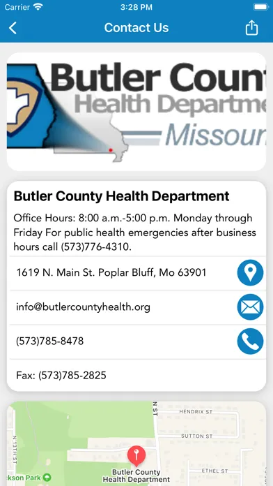 Ảnh chụp màn hình của Butler County Public Health