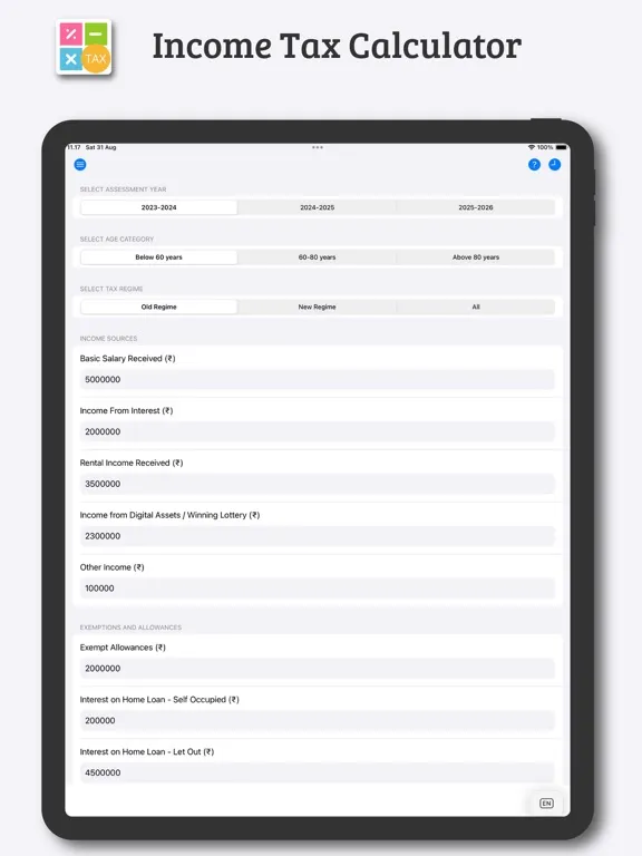 Income & Tax Calculator iPad  Screenshots