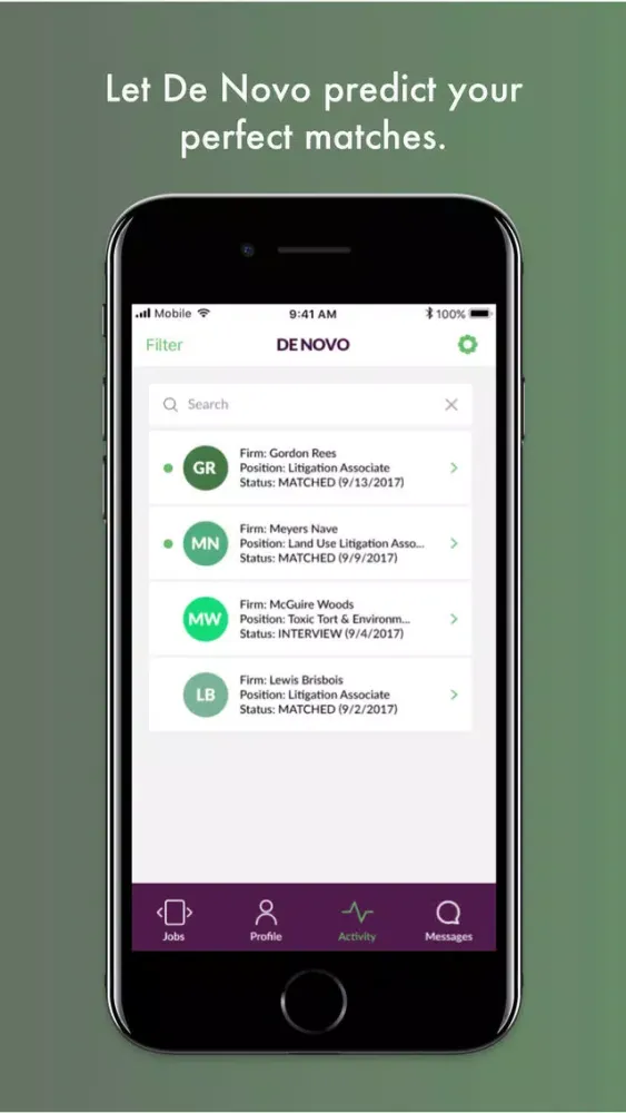 Capturas de pantalla de De Novo - Legal Recruiting App