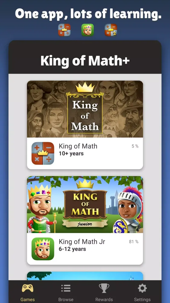Tangkapan skrin King of Math+
