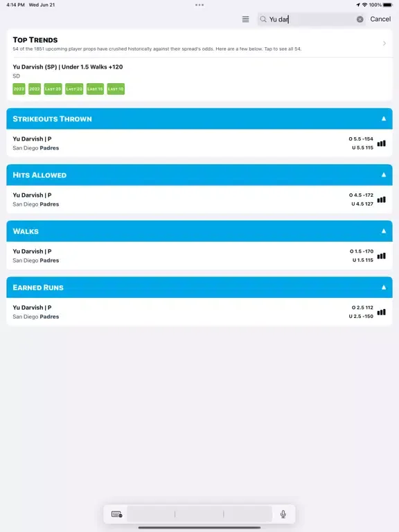 OddsJam: Player Props Data iPad  Screenshots