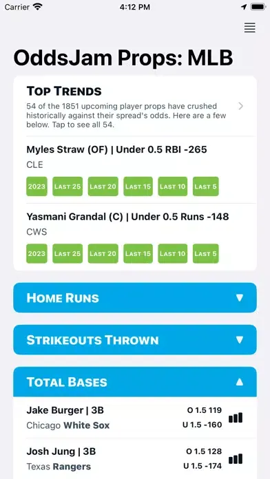 OddsJam: Player Props Data Screenshots